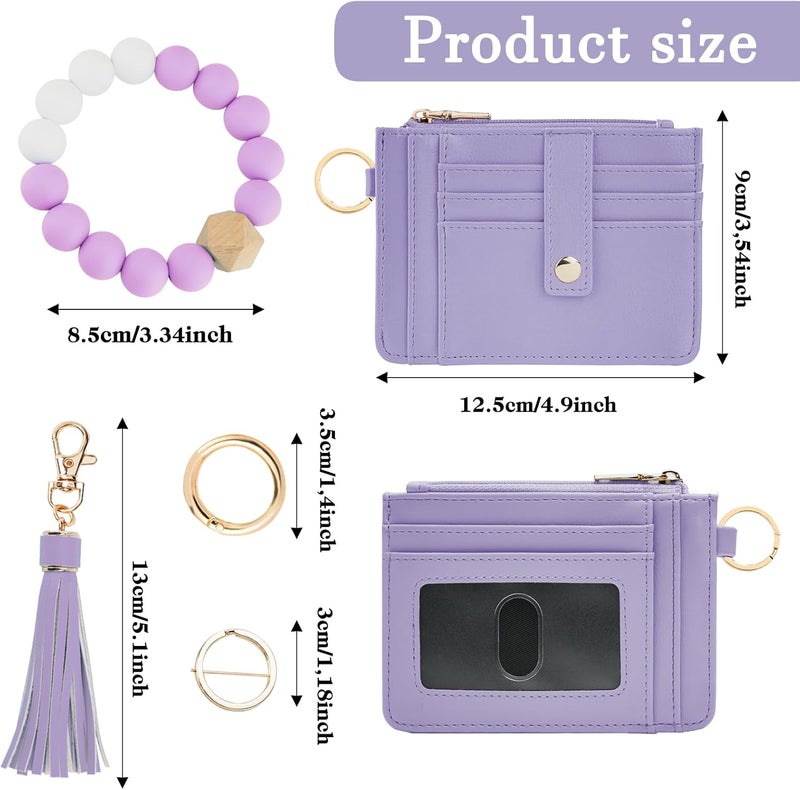KNGITRYI Wallet Keychain Wristlet for Women,Slim RFID Credit Card Holder Purse Tassel Keychain Bangle Key Ring for Men Women - Image 2